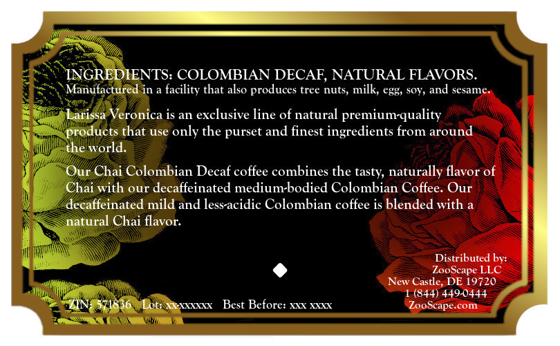 Chai Colombian Decaf Coffee <BR>(Single Serve K-Cup Pods)
