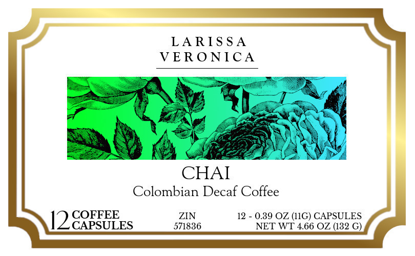 Chai Colombian Decaf Coffee <BR>(Single Serve K-Cup Pods) - Label