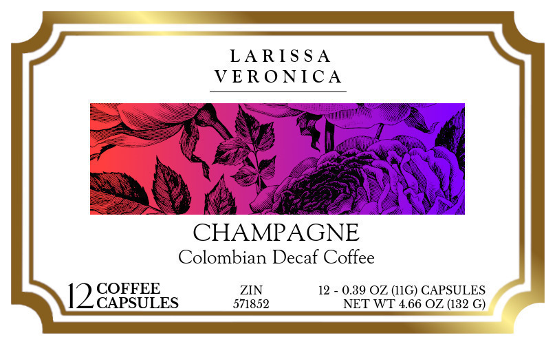 Champagne Colombian Decaf Coffee <BR>(Single Serve K-Cup Pods) - Label