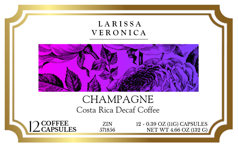 Champagne Costa Rica Decaf Coffee <BR>(Single Serve K-Cup Pods) - Label