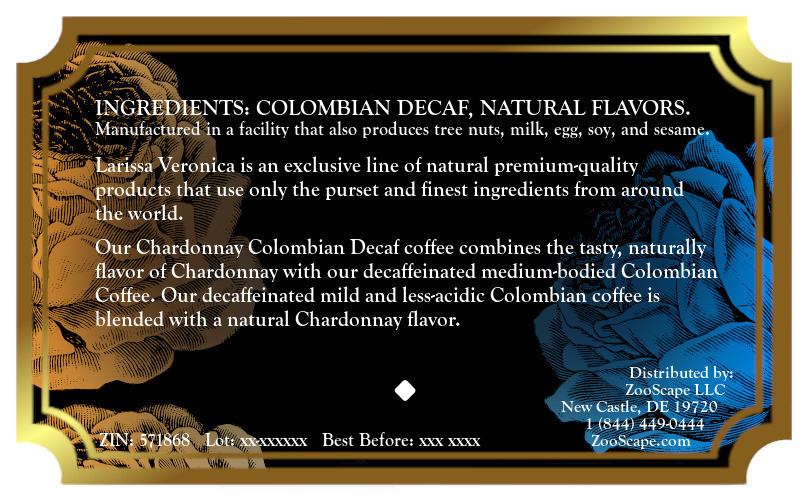 Chardonnay Colombian Decaf Coffee <BR>(Single Serve K-Cup Pods)