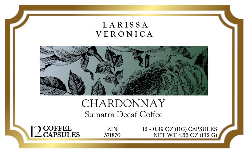 Chardonnay Sumatra Decaf Coffee <BR>(Single Serve K-Cup Pods) - Label