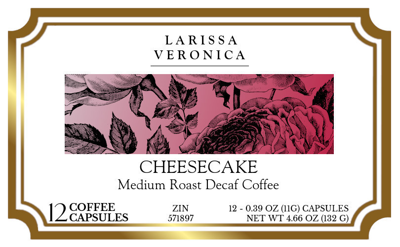Cheesecake Medium Roast Decaf Coffee <BR>(Single Serve K-Cup Pods) - Label