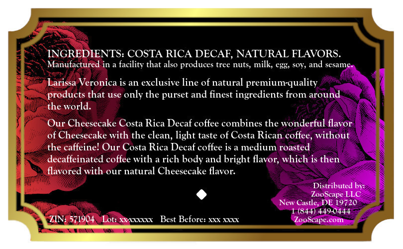 Cheesecake Costa Rica Decaf Coffee <BR>(Single Serve K-Cup Pods)