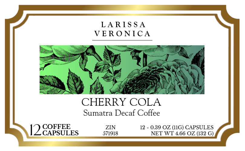 Cherry Cola Sumatra Decaf Coffee <BR>(Single Serve K-Cup Pods) - Label