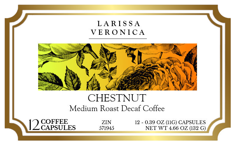 Chestnut Medium Roast Decaf Coffee <BR>(Single Serve K-Cup Pods) - Label
