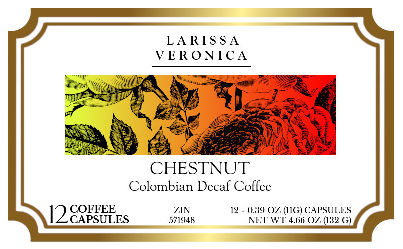 Chestnut Colombian Decaf Coffee <BR>(Single Serve K-Cup Pods) - Label