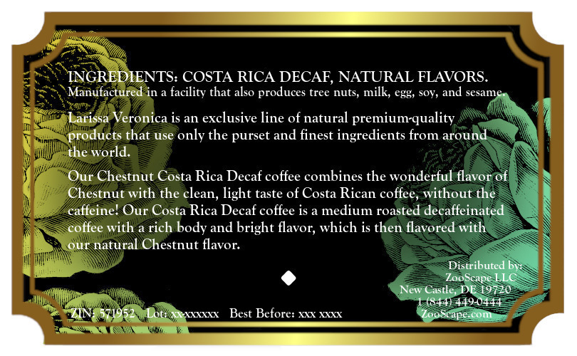 Chestnut Costa Rica Decaf Coffee <BR>(Single Serve K-Cup Pods)