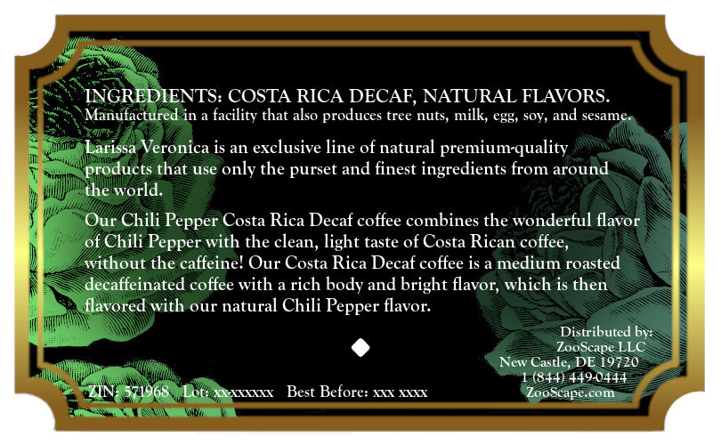 Chili Pepper Costa Rica Decaf Coffee <BR>(Single Serve K-Cup Pods)