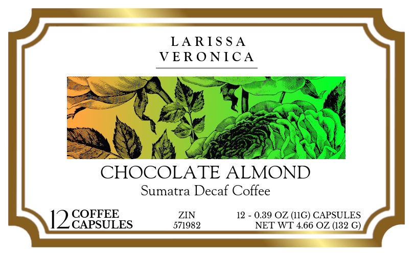 Chocolate Almond Sumatra Decaf Coffee <BR>(Single Serve K-Cup Pods) - Label