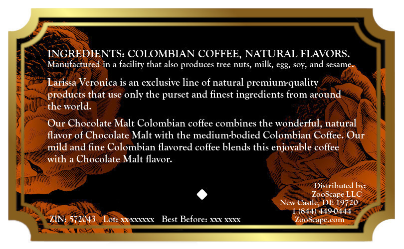 Chocolate Malt Colombian Coffee <BR>(Single Serve K-Cup Pods)