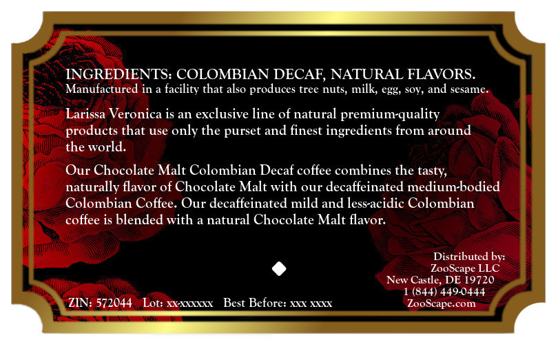 Chocolate Malt Colombian Decaf Coffee <BR>(Single Serve K-Cup Pods)