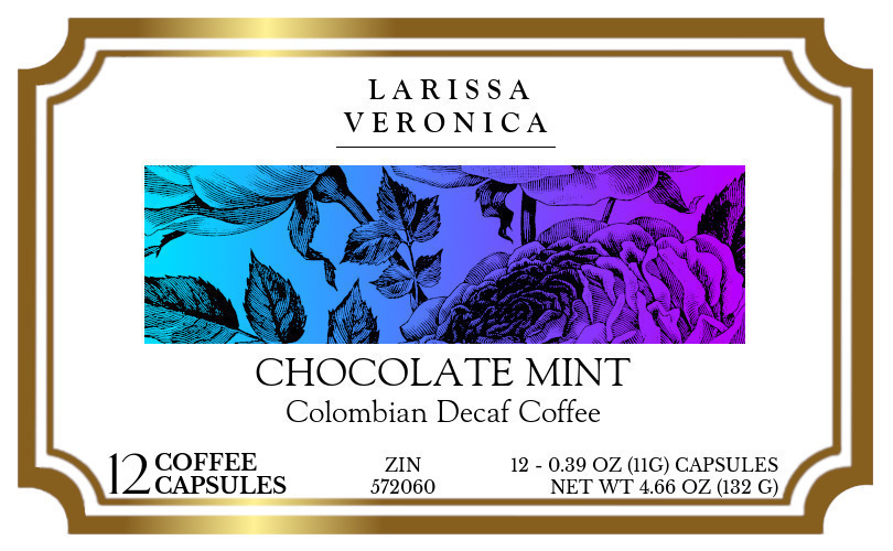 Chocolate Mint Colombian Decaf Coffee <BR>(Single Serve K-Cup Pods) - Label