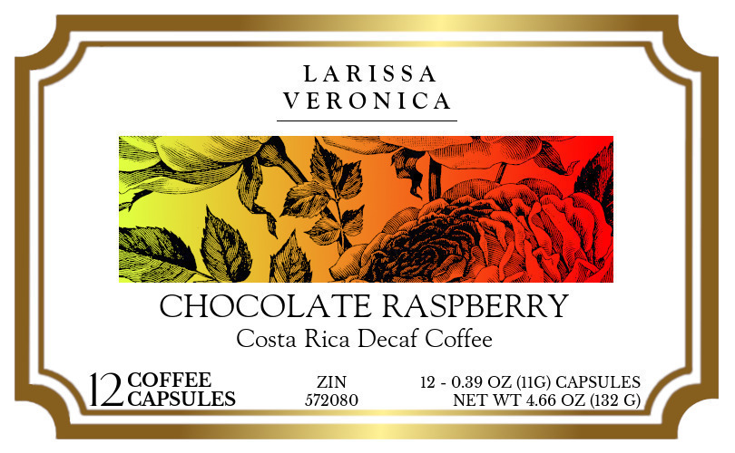 Chocolate Raspberry Costa Rica Decaf Coffee <BR>(Single Serve K-Cup Pods) - Label