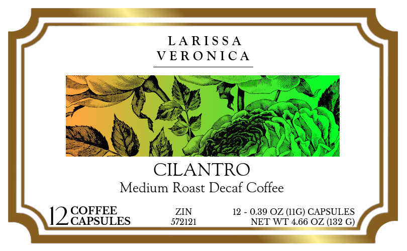 Cilantro Medium Roast Decaf Coffee <BR>(Single Serve K-Cup Pods) - Label