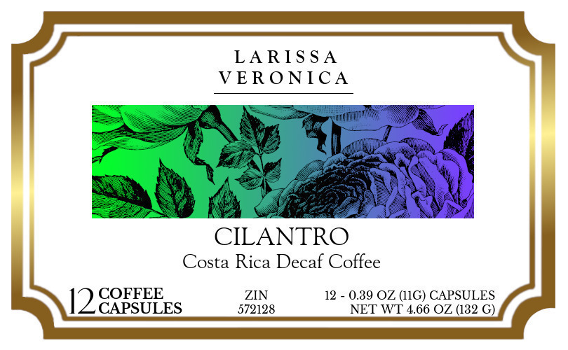 Cilantro Costa Rica Decaf Coffee <BR>(Single Serve K-Cup Pods) - Label