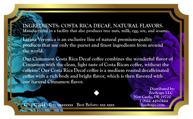 Cinnamon Costa Rica Decaf Coffee <BR>(Single Serve K-Cup Pods)