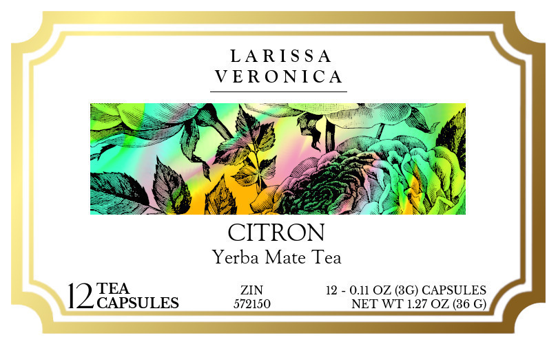 Citron Yerba Mate Tea <BR>(Single Serve K-Cup Pods) - Label