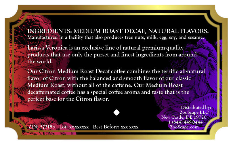 Citron Medium Roast Decaf Coffee <BR>(Single Serve K-Cup Pods)
