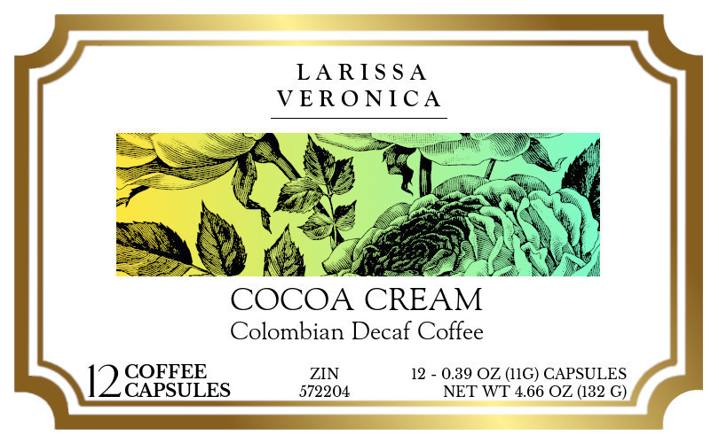 Cocoa Cream Colombian Decaf Coffee <BR>(Single Serve K-Cup Pods) - Label