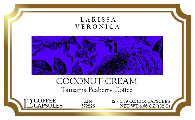 Coconut Cream Tanzania Peaberry Coffee <BR>(Single Serve K-Cup Pods) - Label