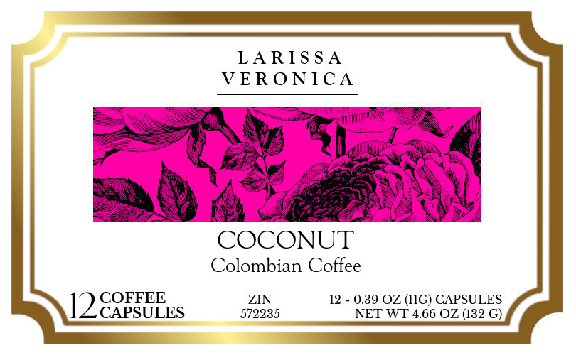 Coconut Colombian Coffee <BR>(Single Serve K-Cup Pods) - Label