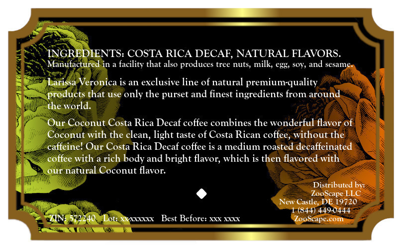 Coconut Costa Rica Decaf Coffee <BR>(Single Serve K-Cup Pods)