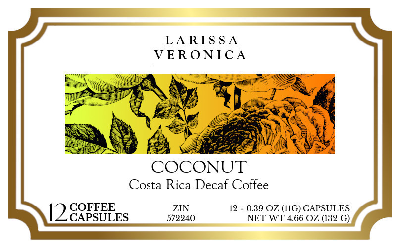 Coconut Costa Rica Decaf Coffee <BR>(Single Serve K-Cup Pods) - Label