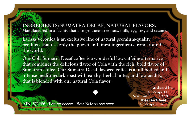Cola Sumatra Decaf Coffee <BR>(Single Serve K-Cup Pods)