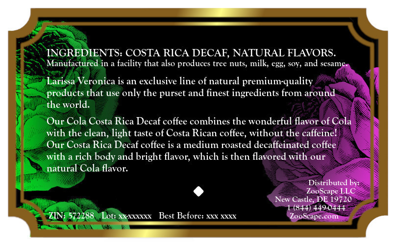 Cola Costa Rica Decaf Coffee <BR>(Single Serve K-Cup Pods)