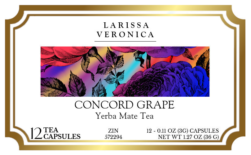 Concord Grape Yerba Mate Tea <BR>(Single Serve K-Cup Pods) - Label