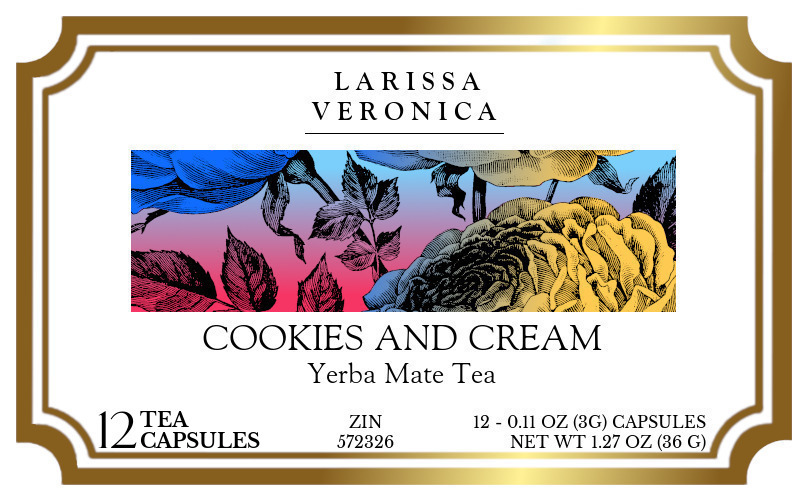 Cookies and Cream Yerba Mate Tea <BR>(Single Serve K-Cup Pods) - Label