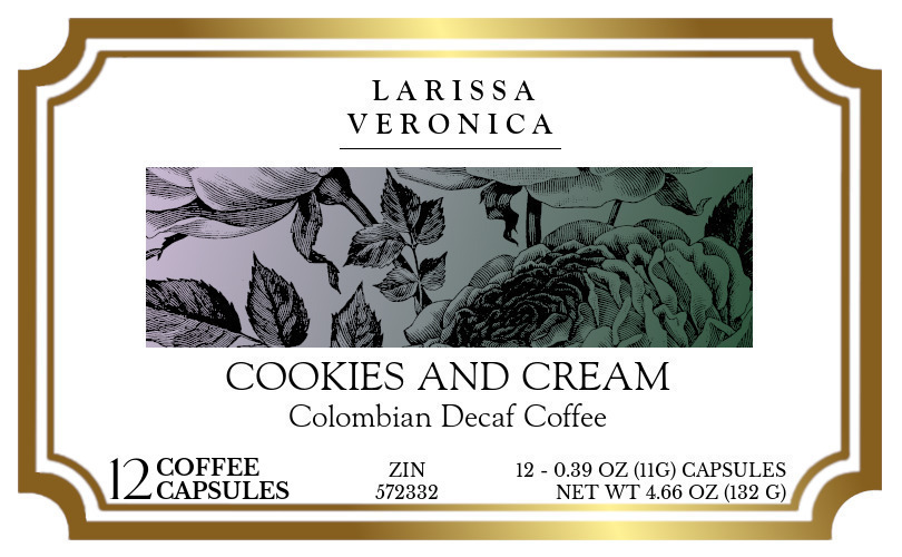 Cookies and Cream Colombian Decaf Coffee <BR>(Single Serve K-Cup Pods) - Label