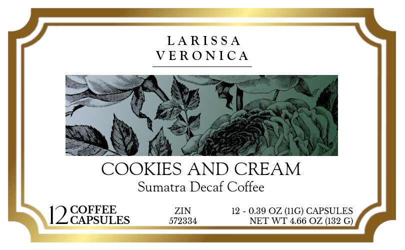 Cookies and Cream Sumatra Decaf Coffee <BR>(Single Serve K-Cup Pods) - Label