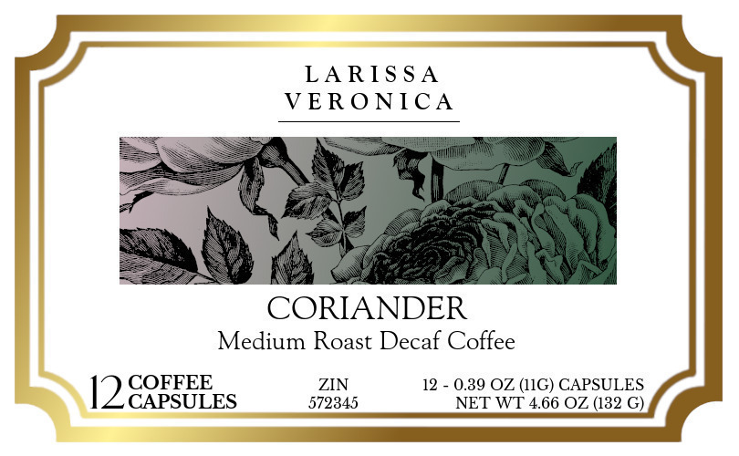 Coriander Medium Roast Decaf Coffee <BR>(Single Serve K-Cup Pods) - Label
