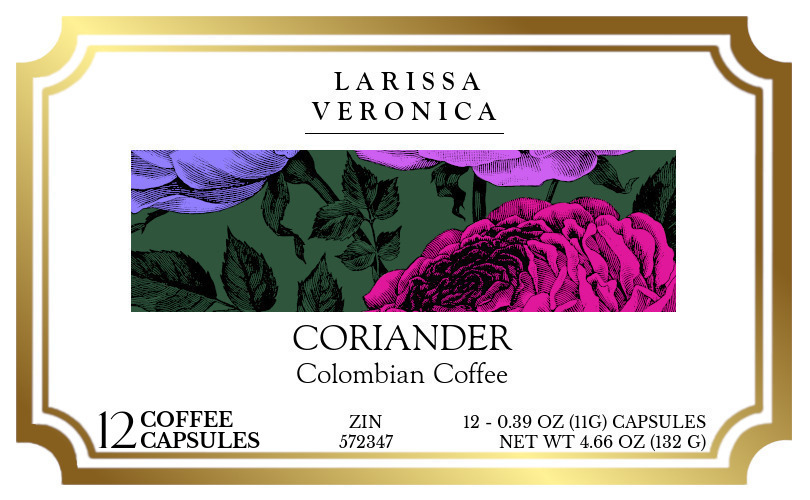 Coriander Colombian Coffee <BR>(Single Serve K-Cup Pods) - Label