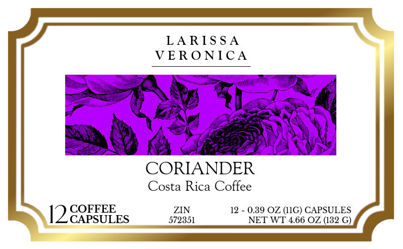 Coriander Costa Rica Coffee <BR>(Single Serve K-Cup Pods) - Label