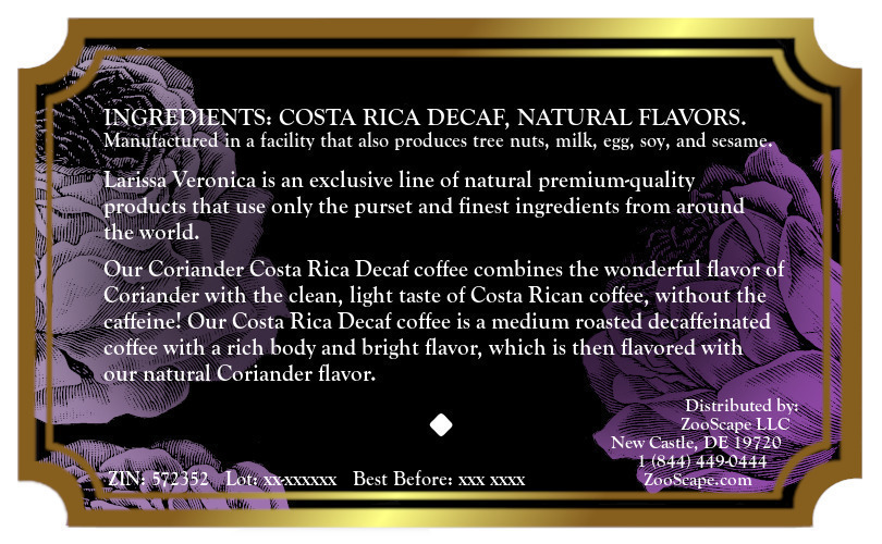 Coriander Costa Rica Decaf Coffee <BR>(Single Serve K-Cup Pods)