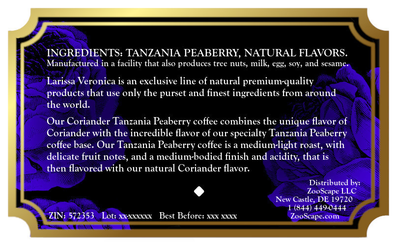 Coriander Tanzania Peaberry Coffee <BR>(Single Serve K-Cup Pods)