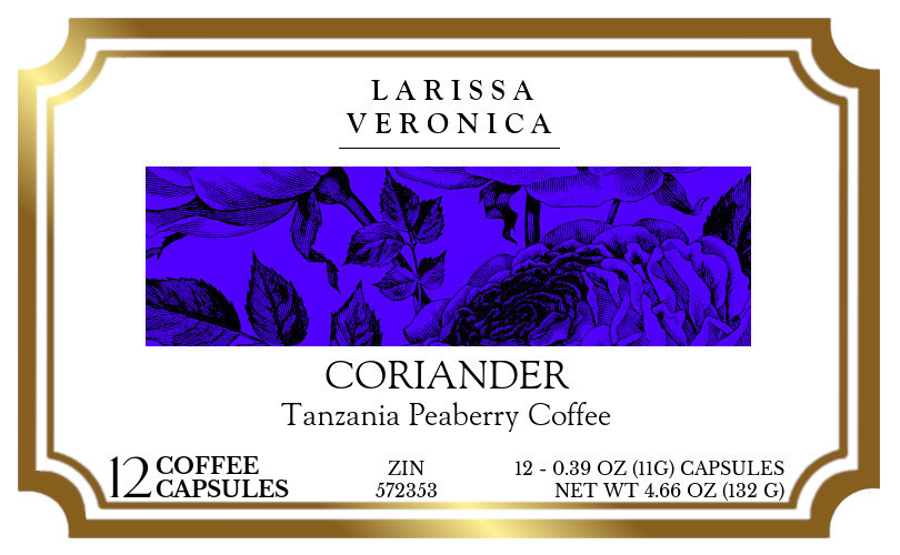 Coriander Tanzania Peaberry Coffee <BR>(Single Serve K-Cup Pods) - Label