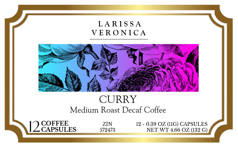 Curry Medium Roast Decaf Coffee <BR>(Single Serve K-Cup Pods) - Label