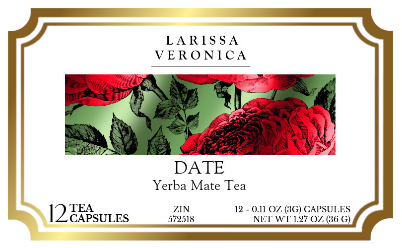 Date Yerba Mate Tea <BR>(Single Serve K-Cup Pods) - Label