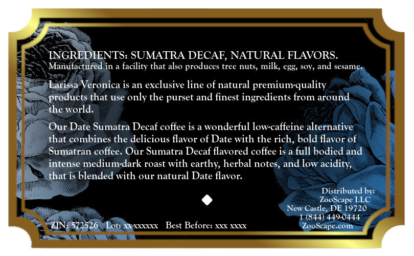 Date Sumatra Decaf Coffee <BR>(Single Serve K-Cup Pods)