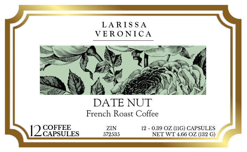 Date Nut French Roast Coffee <BR>(Single Serve K-Cup Pods) - Label