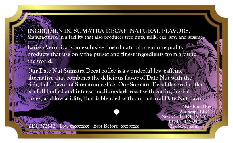 Date Nut Sumatra Decaf Coffee <BR>(Single Serve K-Cup Pods)