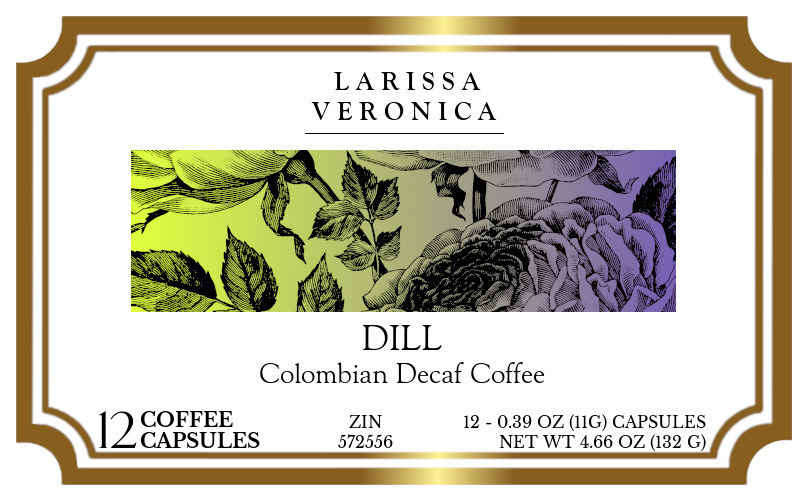Dill Colombian Decaf Coffee <BR>(Single Serve K-Cup Pods) - Label