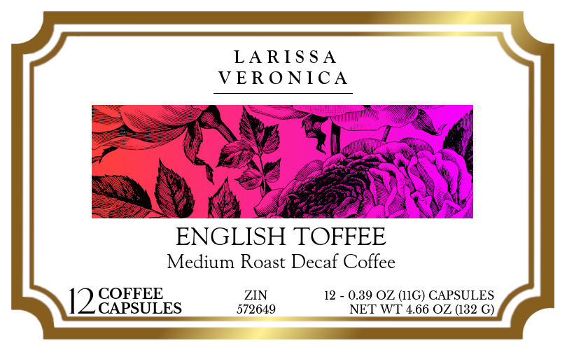 English Toffee Medium Roast Decaf Coffee <BR>(Single Serve K-Cup Pods) - Label