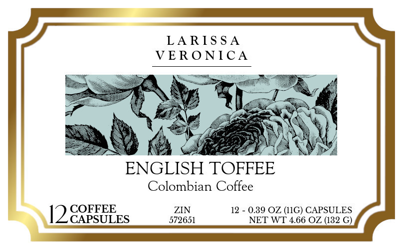 English Toffee Colombian Coffee <BR>(Single Serve K-Cup Pods) - Label