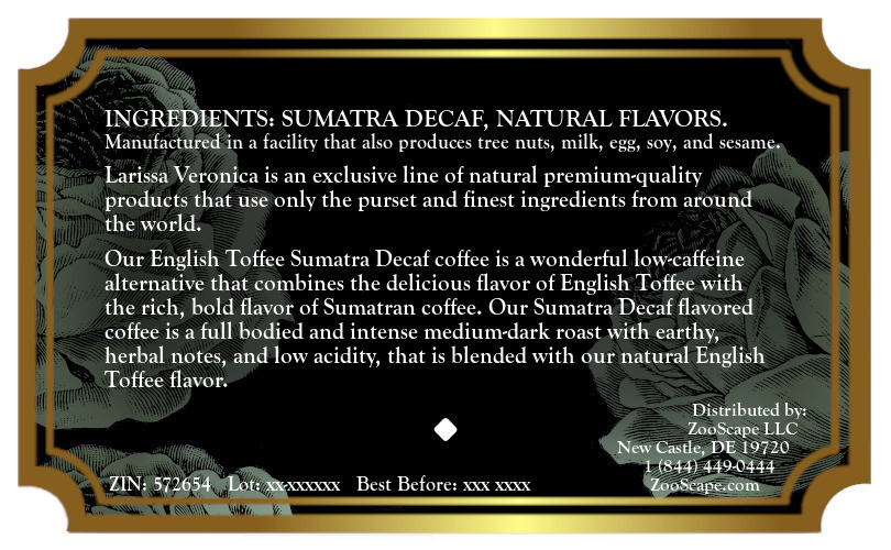 English Toffee Sumatra Decaf Coffee <BR>(Single Serve K-Cup Pods)