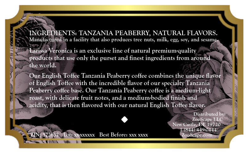 English Toffee Tanzania Peaberry Coffee <BR>(Single Serve K-Cup Pods)